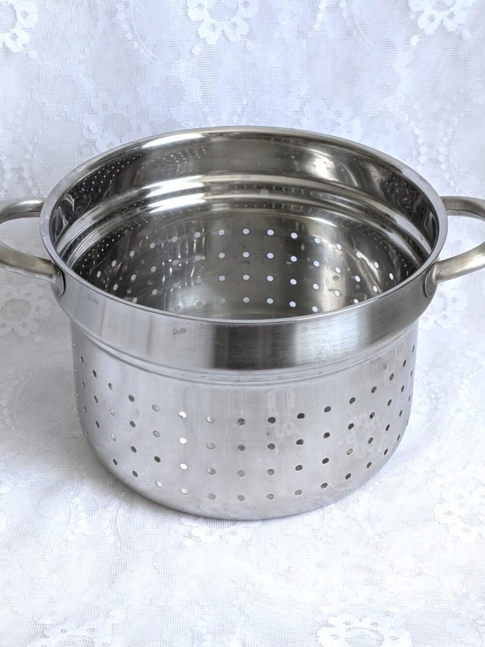 LARGE Stainless Steel Steamer Stock Pot Pan Insert Pasta Strainer H 6" D 9.25"